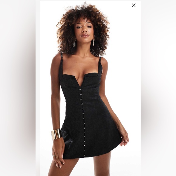 Murci hook and eye plunge neck a-line mini dress - Picture 1 of 5